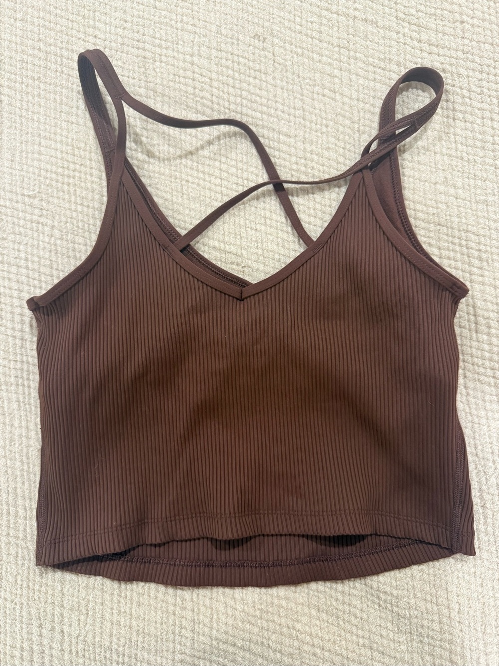 Vuori Brown Ribbed V-Neck Strappy Crop Tank